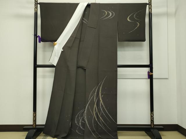 平和屋本店▽極上 日本舞踊家 岩井流宗元 岩井友見 訪問着 単衣 箔散らし 金彩 涅色地 逸品 CZAA1541s5