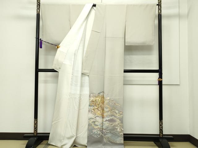 平和屋本店■極上 金彩友禅 卓越技能者・名工・和田光正 色留訪問着 風神雷神 金銀彩 白橡色地 逸品 CZAA1543s5
