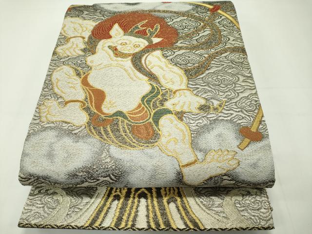 平和屋本店■極上 両面 スリーシーズン 太鼓柄袋帯 風神雷神 三重ベール織 金銀糸 逸品 CZAA1701s5