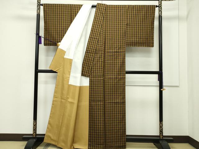 平和屋本店■極上 本場黄八丈 黒八丈 まるまなこ 紬 格子柄 逸品 未使用 CZAA1553s5