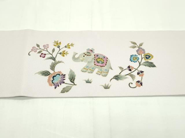 平和屋本店■極上 岡重謹製 OKAJIMA 九寸名古屋帯 象 更紗花文 金彩 逸品 未使用 CZAA1569s5