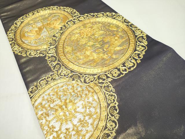 平和屋本店■極上 西陣 川島織物 太鼓柄袋帯 総刺繍 駒刺繍 手刺繍 連珠円文 共箱付き 逸品 CZAA1598s5