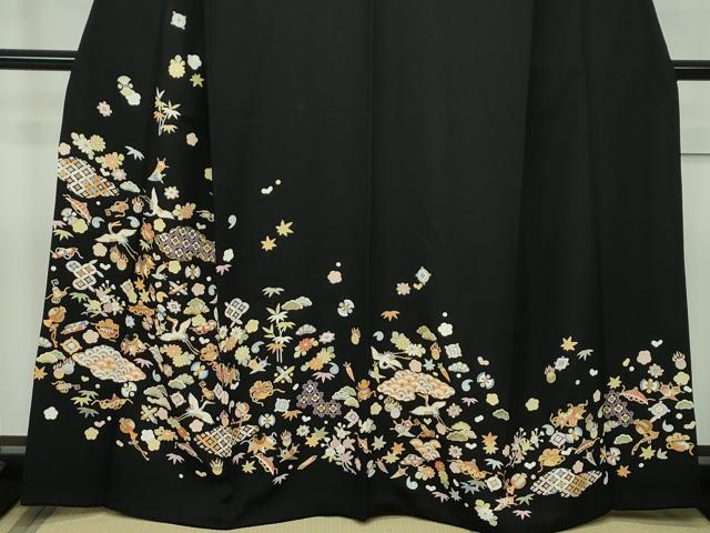 平和屋本店■極上 訪問着 駒刺繍 宝尽くし 黒地 金彩 逸品 CZAA1619s5