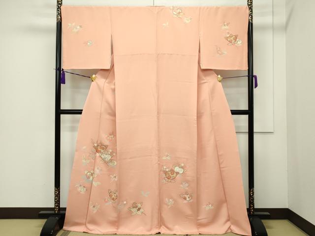平和屋本店●極上 創業460年・千總 訪問着 駒刺繍 草花文 金彩 深支子色地 高島屋扱い 逸品 CZAA1622s5