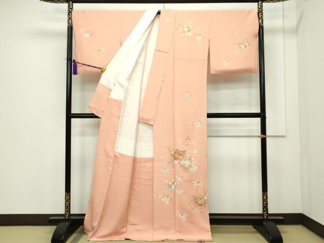 平和屋本店●極上 創業460年・千總 訪問着 駒刺繍 草花文 金彩 深支子色地 高島屋扱い 逸品 CZAA1622s5
