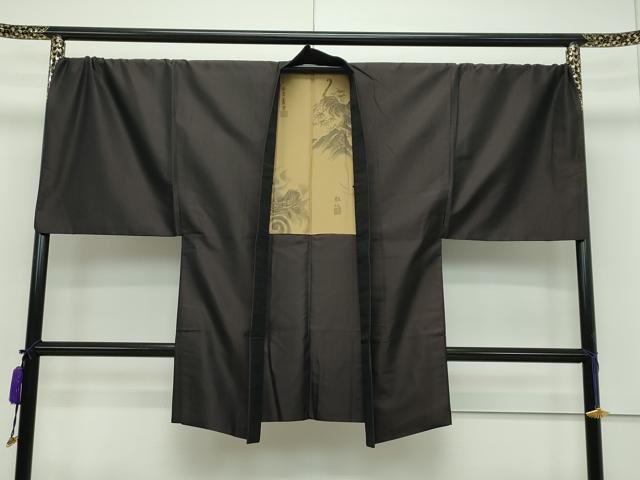 平和屋本店■極上 男性 長羽織 お召地 羽裏:龍・虎 逸品 CZAA1637s5