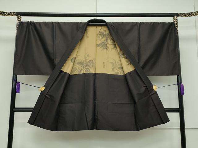 平和屋本店■極上 男性 長羽織 お召地 羽裏:龍・虎 逸品 CZAA1637s5