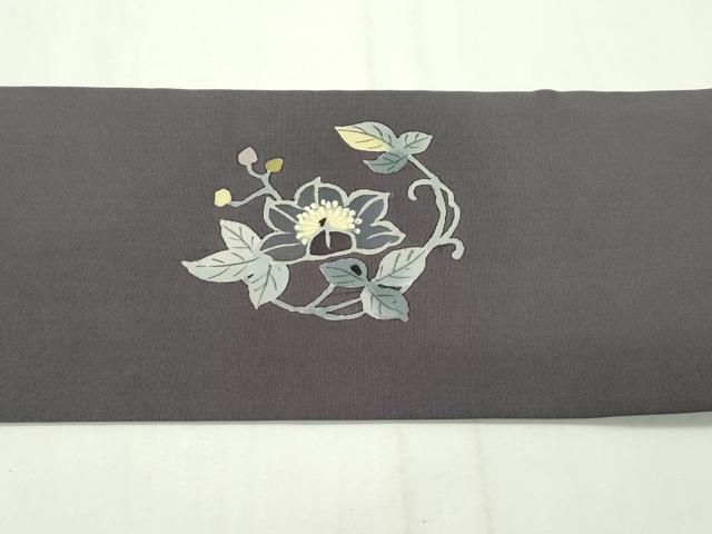 平和屋本店●極上 本加賀友禅作家 木村雨山 古田芳彩 塩瀬 九寸名古屋帯 ザクロ 紅消鼠色地 逸品 CZAA1646s5
