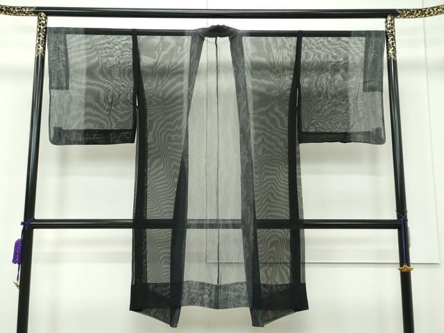 平和屋本店■極上 スリーシーズン 春夏秋 長羽織 塵除け 紗 墨流し文様 黒地 逸品 未使用 CZAA1724s5