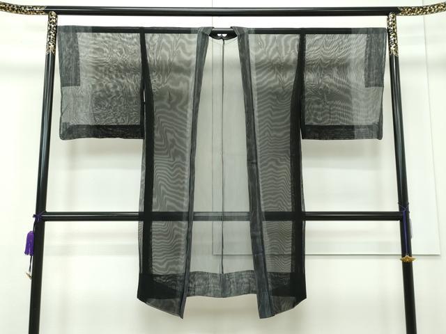 平和屋本店■極上 スリーシーズン 春夏秋 長羽織 塵除け 紗 墨流し文様 黒地 逸品 未使用 CZAA1724s5