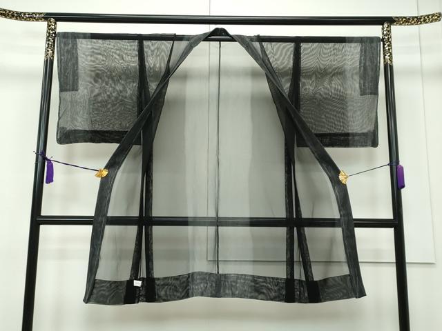 平和屋本店■極上 スリーシーズン 春夏秋 長羽織 塵除け 紗 墨流し文様 黒地 逸品 未使用 CZAA1724s5