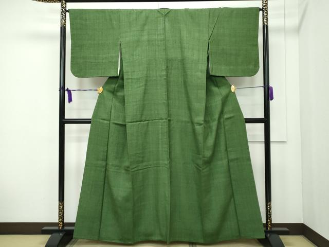 平和屋本店■極上 浦野理一 経節紬 色無地 松葉色 胴抜き仕立て 逸品 未使用 CZAA1731s5