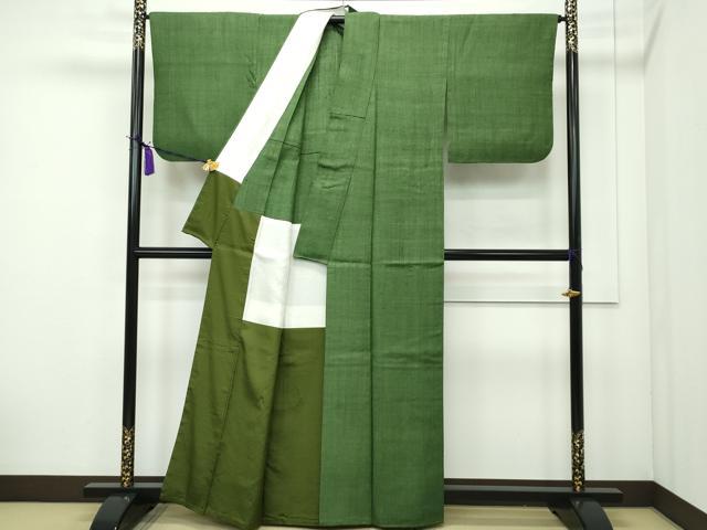 平和屋本店■極上 浦野理一 経節紬 色無地 松葉色 胴抜き仕立て 逸品 未使用 CZAA1731s5