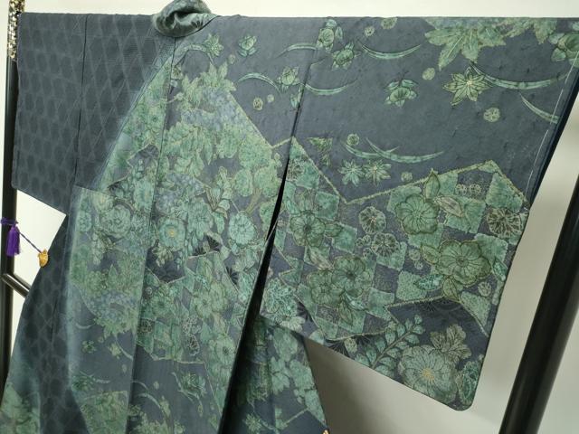 平和屋本店■極上 訪問着 辻が花 スワトウ刺繍 紬地 絞り 金彩 逸品 未使用 CZAA1742s5