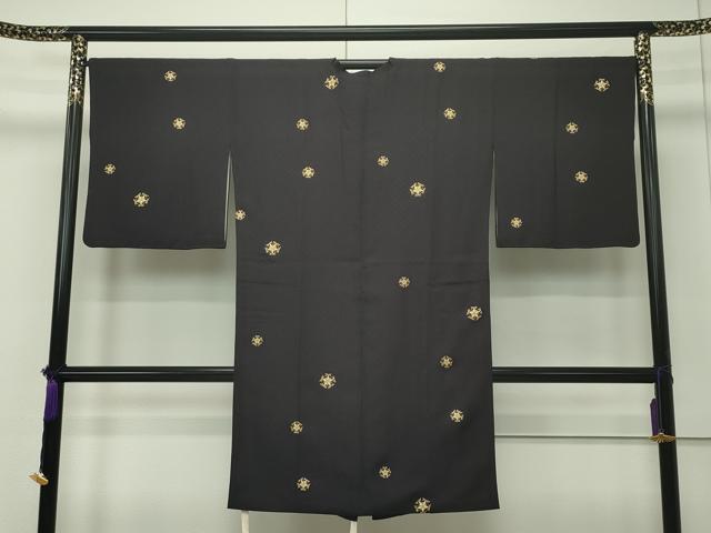 平和屋本店■極上 道行コート ロング丈 切子柄 金彩 黒鳶色地 逸品 CZAA1810s5