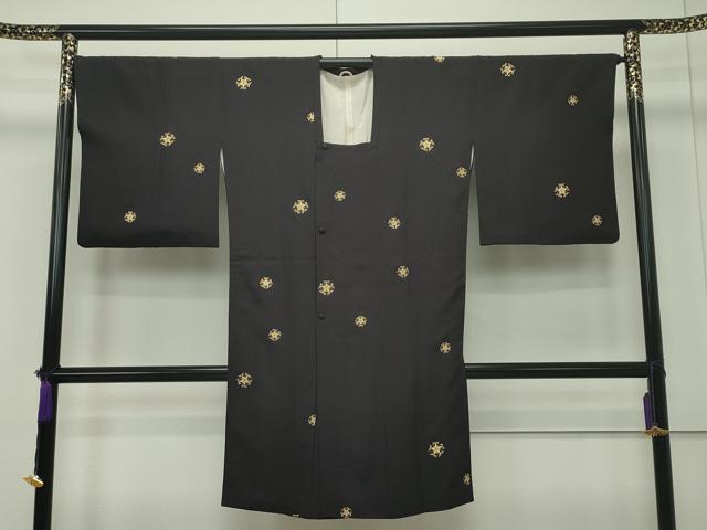 平和屋本店■極上 道行コート ロング丈 切子柄 金彩 黒鳶色地 逸品 CZAA1810s5