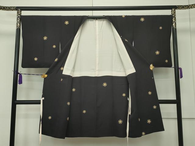 平和屋本店■極上 道行コート ロング丈 切子柄 金彩 黒鳶色地 逸品 CZAA1810s5