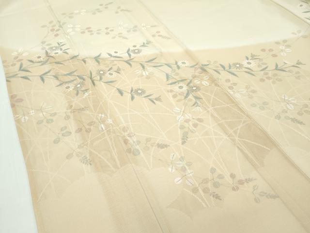 平和屋本店■極上 夏物 訪問着 紗 手描き 草花文 暈し染め 銀彩 逸品 CZAA1812s5