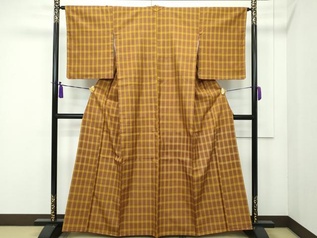 平和屋本店■希少 山下八百子 本場黄八丈 市松綾織 草木染 格子柄 証紙付き 逸品 CZAA1821s5