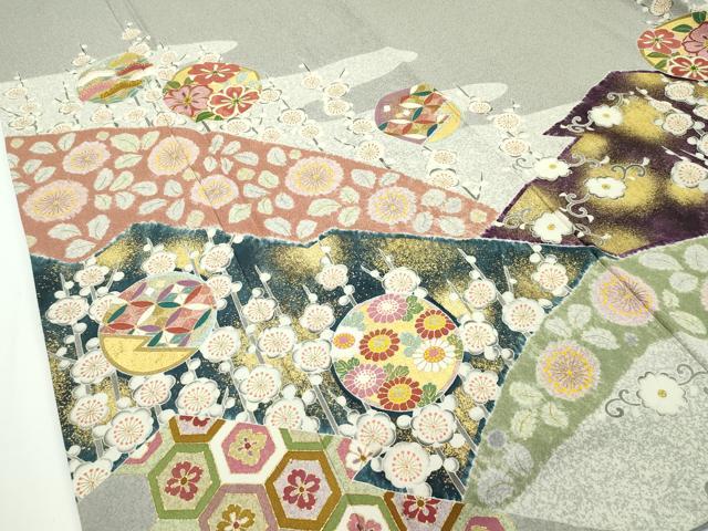 平和屋本店■極上 京友禅の第一人者 松井青々 訪問着 駒刺繍 草花丸文 金銀彩 茶鼠色地 逸品 CZAA1891s5