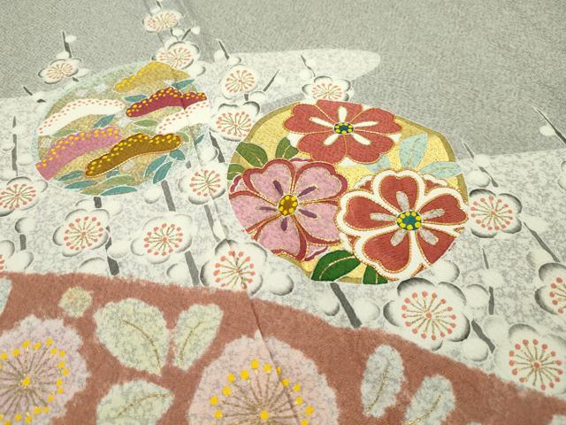 平和屋本店■極上 京友禅の第一人者 松井青々 訪問着 駒刺繍 草花丸文 金銀彩 茶鼠色地 逸品 CZAA1891s5