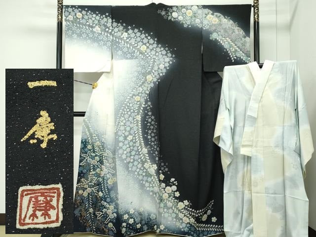 平和屋本店■極上 吉乃一廉 幻の辻が花 訪問着・長襦袢セット 絞り 暈し染め 銀通し地 逸品 CZAA1893s5