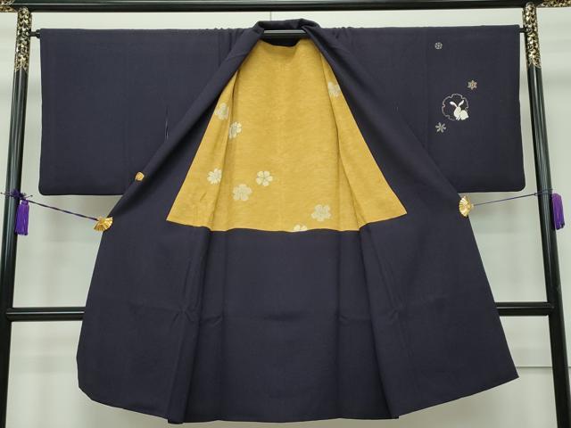 平和屋本店■極上 道中着 ロング丈 刺繍 雪輪兎文 金彩 黒紅色地 逸品 CZAA1900s5