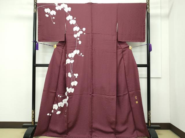 平和屋本店■極上 染色作家 寺島利男 訪問着 胡蝶蘭 紅檜皮色地 京都きもの友禅扱い 逸品 未使用 CZAA1901s5
