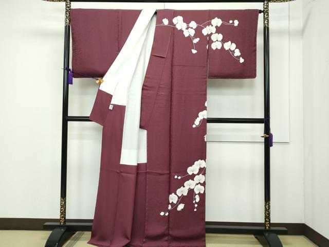 平和屋本店■極上 染色作家 寺島利男 訪問着 胡蝶蘭 紅檜皮色地 京都きもの友禅扱い 逸品 未使用 CZAA1901s5