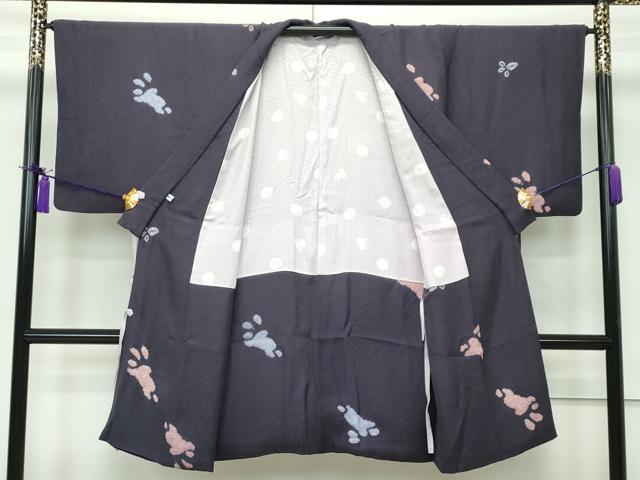 平和屋本店■極上 道中着 ロング丈 絞り 兎 金彩 黒紅色地 逸品 CZAA1903s5