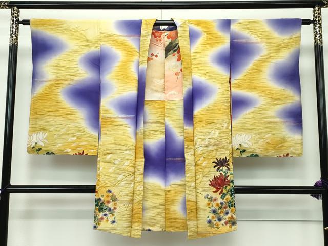 平和屋本店■極上 アンティーク 大正ロマン 長羽織 刺繍 草花文 鳩 暈し染め 金彩 逸品 CZAA1910s5