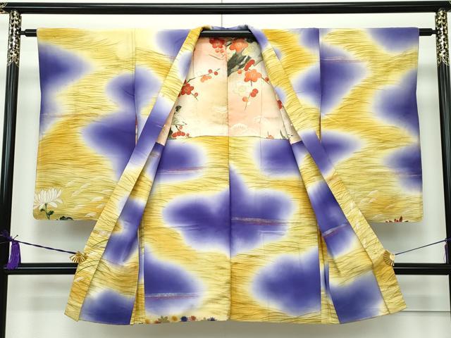 平和屋本店■極上 アンティーク 大正ロマン 長羽織 刺繍 草花文 鳩 暈し染め 金彩 逸品 CZAA1910s5