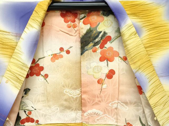 平和屋本店■極上 アンティーク 大正ロマン 長羽織 刺繍 草花文 鳩 暈し染め 金彩 逸品 CZAA1910s5