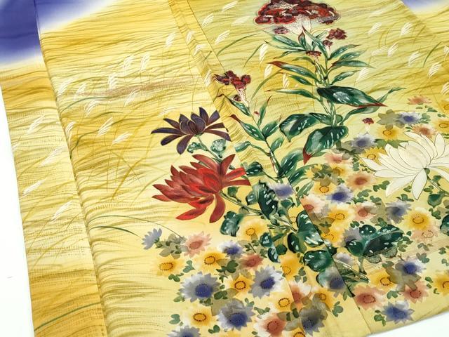 平和屋本店■極上 アンティーク 大正ロマン 長羽織 刺繍 草花文 鳩 暈し染め 金彩 逸品 CZAA1910s5