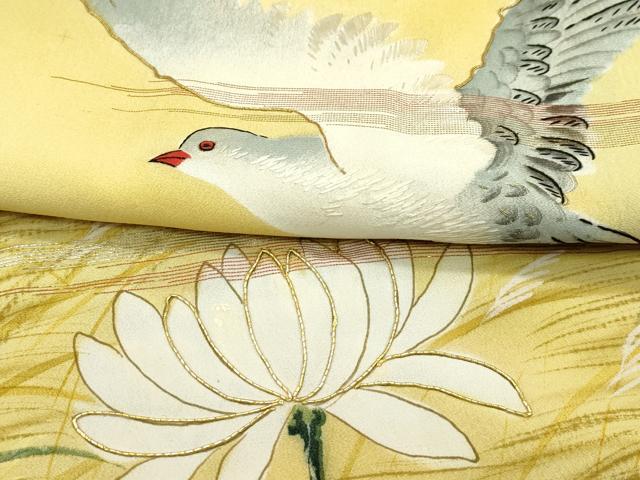 平和屋本店■極上 アンティーク 大正ロマン 長羽織 刺繍 草花文 鳩 暈し染め 金彩 逸品 CZAA1910s5