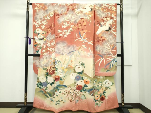 平和屋本店■極上 アンティーク 大正ロマン 振袖 刺繍 飛鶴花松文 金糸 逸品 CZAA1911s5
