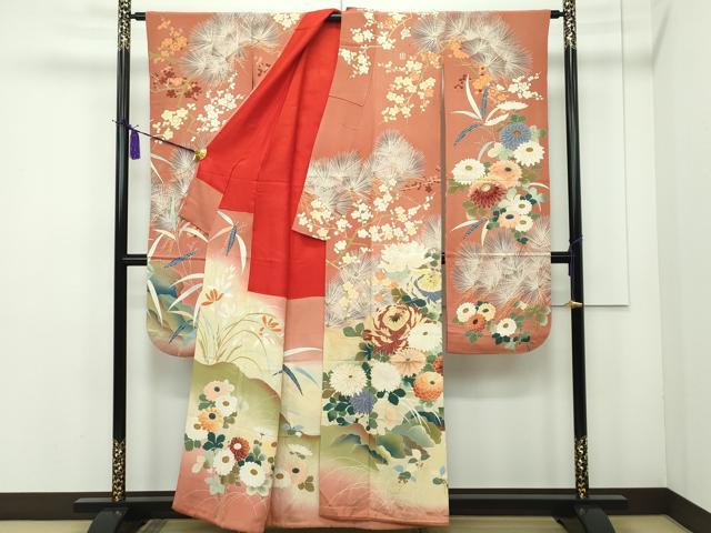 平和屋本店■極上 アンティーク 大正ロマン 振袖 刺繍 飛鶴花松文 金糸 逸品 CZAA1911s5