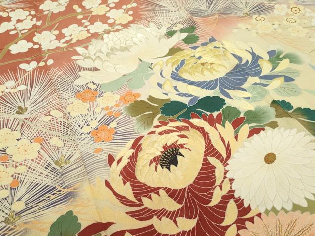 平和屋本店■極上 アンティーク 大正ロマン 振袖 刺繍 飛鶴花松文 金糸 逸品 CZAA1911s5