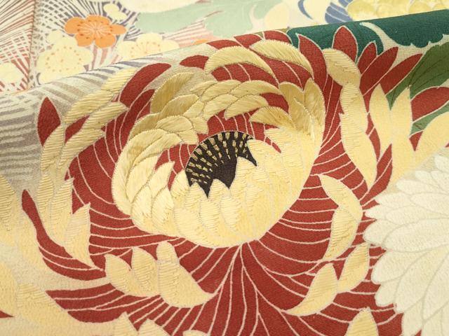 平和屋本店■極上 アンティーク 大正ロマン 振袖 刺繍 飛鶴花松文 金糸 逸品 CZAA1911s5