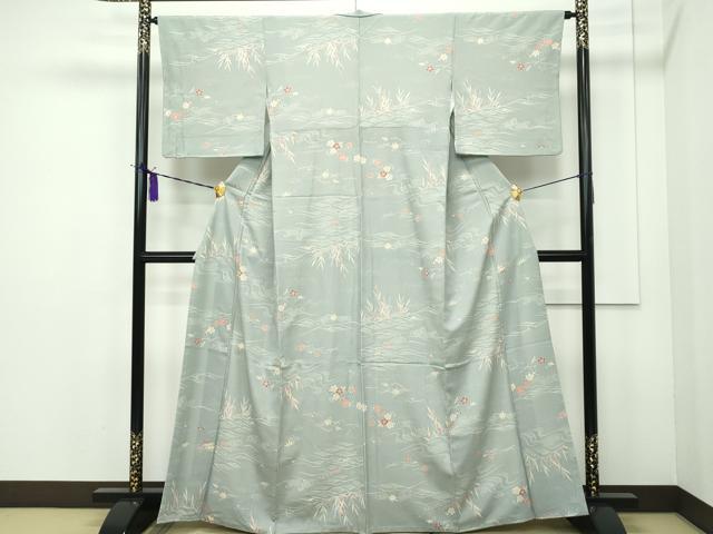 平和屋本店■極上 洗える最高級着物 <英>はなぶさ謹製 小紋 立波草花文 豆がら茶色地 逸品 CZAA1912s5