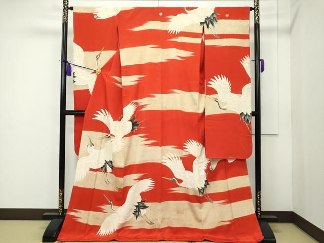 平和屋本店■極上 アンティーク 大正ロマン お引きずり・お引き摺り・引き振袖 相良刺繍 飛鶴霞文 金糸 逸品 CZAA1928s5