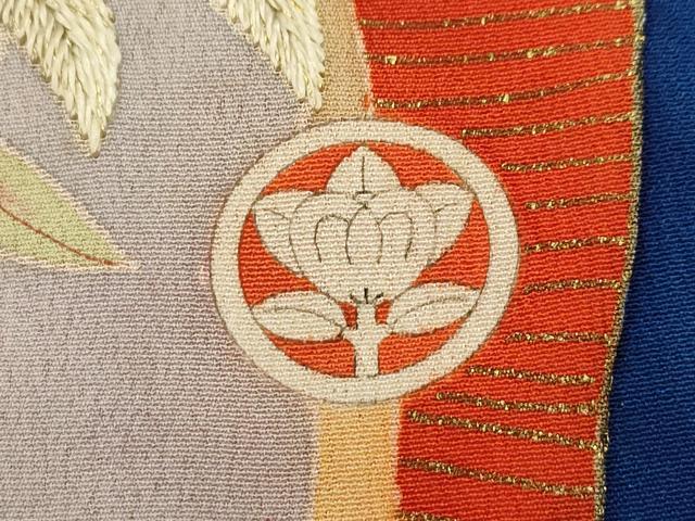 平和屋本店■極上 アンティーク 大正ロマン 振袖 駒刺繍 檜扇鼓吉祥文 黒地 金彩 逸品 CZAA1931s5