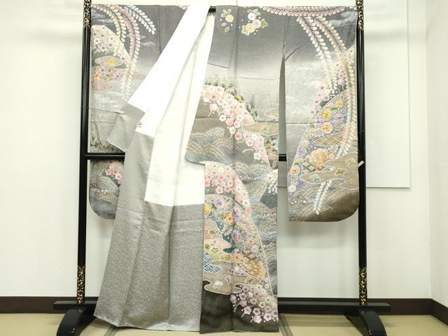 平和屋本店■極上 越後十日町の一流染匠 桐屋・翠山工房 正峰 振袖・長襦袢セット 辻が花 絞り 銀通し地 京都きもの友禅扱 逸品 CZAA1946s5