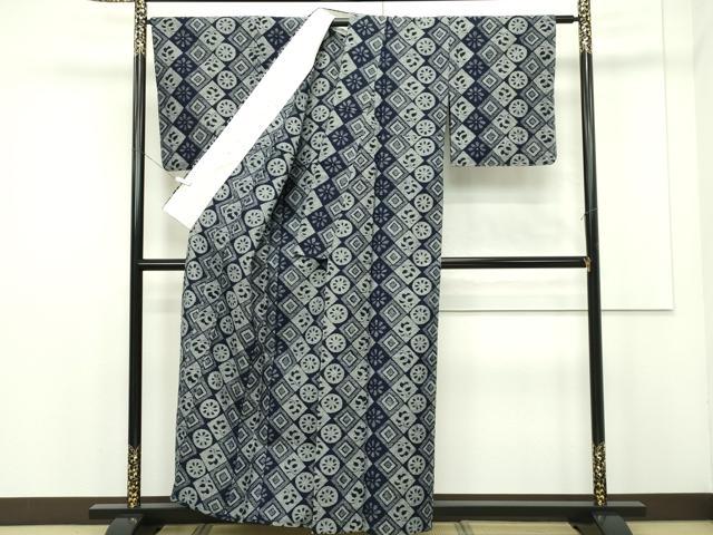 平和屋本店■極上 久留米絣 単衣 菱花丸文 綿 逸品 未使用 CZAA1948s5