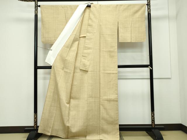 平和屋本店■極上 京都祇園の老舗 ぎをん齋藤 お召 単衣 変わり縞 たとう紙付き 逸品 CZAA1956s5