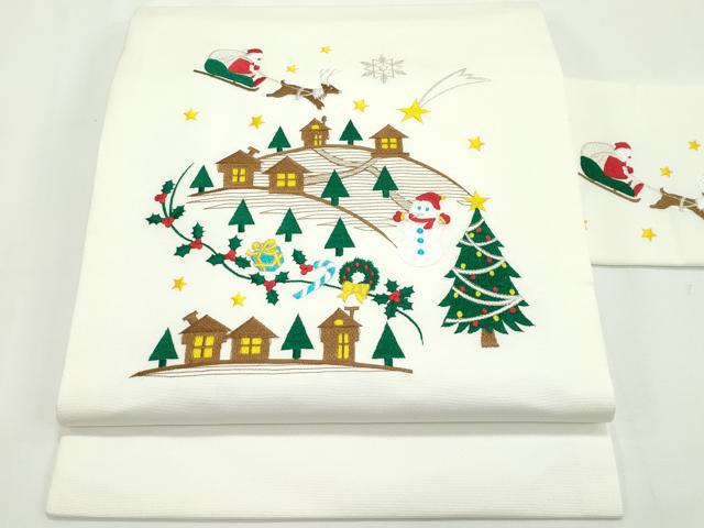 平和屋本店■極上 西陣 大光謹製 九寸名古屋帯 総刺繍 クリスマス サンタクロース トナカイ 雪だるま 銀糸 証紙付 逸品 新品 CZAA1985s5