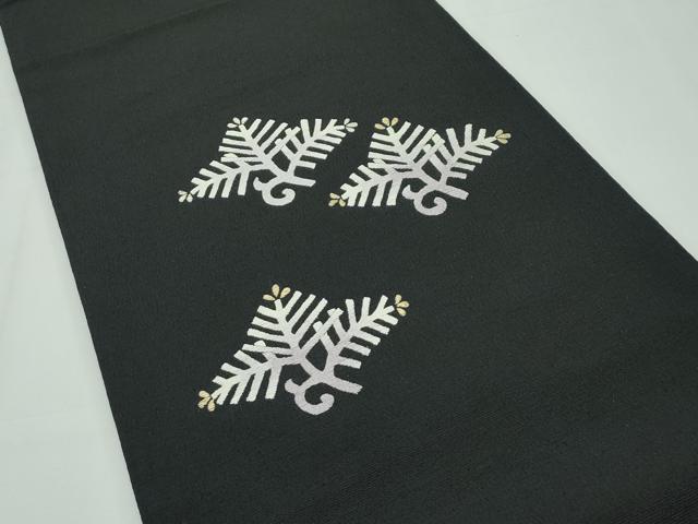 平和屋本店■極上 両面 太鼓柄袋帯 総刺繍 菱松葉 黒地 金銀糸 反端付き 逸品 CZAA1994s5