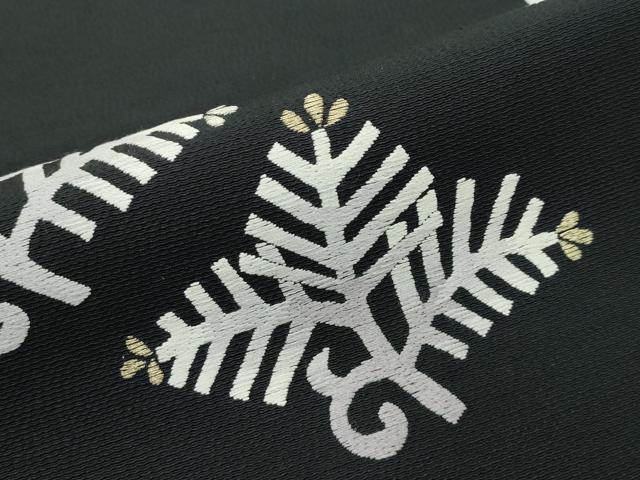 平和屋本店■極上 両面 太鼓柄袋帯 総刺繍 菱松葉 黒地 金銀糸 反端付き 逸品 CZAA1994s5