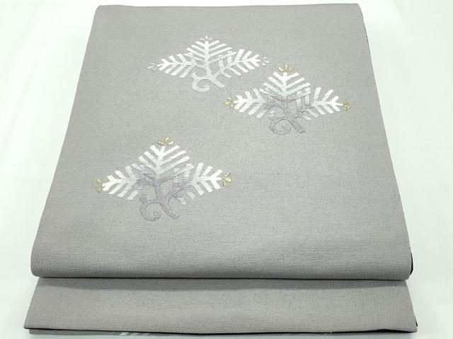 平和屋本店■極上 両面 太鼓柄袋帯 総刺繍 菱松葉 黒地 金銀糸 反端付き 逸品 CZAA1994s5