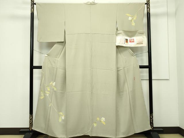 平和屋本店■極上 本加賀友禅作家 由水煌人 訪問着 草花文 枯色地 証紙付き 逸品 CZAA2010s5
